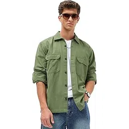 urbano fashion Men's Cotton Full Sleeve Relaxed Fit Shacket with Utility Pockets-picture-18