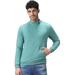 urbano fashion Men's Cotton Solid Button High Neck Sweatshirt-picture-56