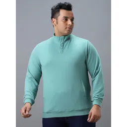 Urbano Plus Cotton Solid Button High Neck Sweatshirt-image-40