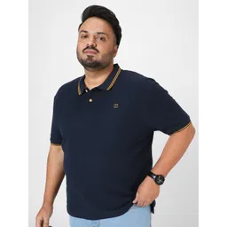 Urbano Plus Men Navy Blue Solid Polo Collar Pure Cotton T-shirt-picture-39