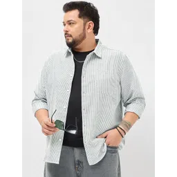 Urbano Plus Men's Light Grey Cotton Full Sleeve Regular Fit Casual Striped Shirt-picture-30