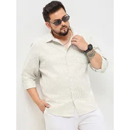 Urbano Plus Men's Light Olive Cotton Full Sleeve Regular Fit Casual Striped Shirt-picture-37
