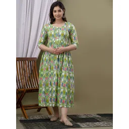 UrbanRang Women Ethnic Motifs Printed Cotton Maternity Midi Dress-picture-12