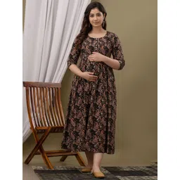 UrbanRang Women Ethnic Printed Maternity Fit and Flare Midi Dress-picture-10