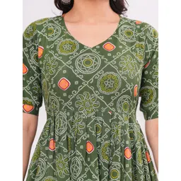 UrbanRang Women Ethnic Printed Puff Sleeve Maternity Cotton Fit and Flare Dress image 3