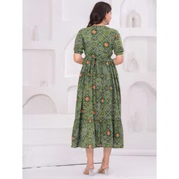 UrbanRang Women Ethnic Printed Puff Sleeve Maternity Cotton Fit and Flare Dress image 4