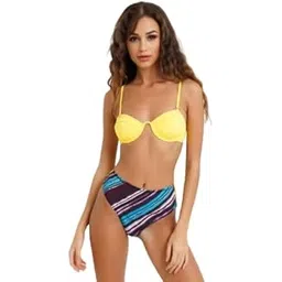 urge Vibrant Striped High-Waist Bikini Bottom for Women Colorful Purple Blue White Swim Briefs Comfortable Coverage Bottom Only-picture-43