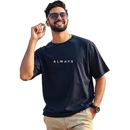 URGEAR Men Oversized Printed Round Neck Cotton Blend Navy T-Shirt-picture-53