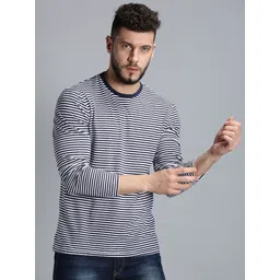 urgear Men Striped Round Neck Pure Cotton White, Blue T-Shirt-picture-24