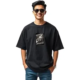 URGEAR Mens Oversized Stylish Offroad Printed Round Neck Cotton Blend Casual Black T-Shirt-picture-31