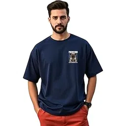 URGEAR Oversized T-Shirt for Men, Navy Blue, Pug Print Design, Casual Fit-picture-17