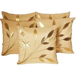 Urvaan Golden Floral Cushion Covers, 16x16 Inch, Cream Beige, Set of 5-picture-25