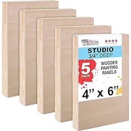 U.S. Art Supply Unfinished Cradled Wood Panels for Painting, 5 Pack of 4x6 inch - Studio Birch Wooden Canvas Boards 3/4" Deep - Mixed-Media Craft, Acrylic, Oil, Encaustic, Paint Pouring Panel Board-picture-18