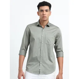 U.S. PITCHERS Men Smart Slim Fit Spread Collar Solid Satin Casual Shirt-picture-12