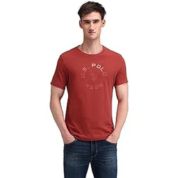 us polo ass. Men's Rust Printed Round Neck Half Sleeve Casual Cotton Regular 1665 T-Shirts (UDTSH2242_Rust_3XL)-picture-16