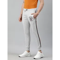 U.S. Polo Assn. Denim Co. Men Grey Melange Slim Fit Solid Joggers with Side Stripes-picture-37