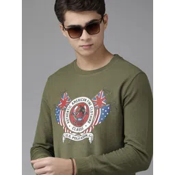 U.S. Polo Assn. Denim Co. Men Olive Green Brand Logo Print Pure Cotton Sweatshirt-picture-30
