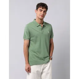 u.s. polo assn. denim co. Men Solid Polo Neck Pure Cotton Light Green T-Shirt-picture-17
