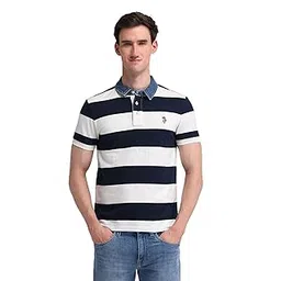 u.s. polo assn. denim co. Men's Blue Striped Polo Collar Half Sleeve Casual Cotton Slim Fit T-Shirts-picture-37