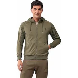 u.s. polo assn. denim co. Men's Green Solid Hooded Neck Long Sleeve Casual Polyester Regular Fit Sweatshirt-picture-24