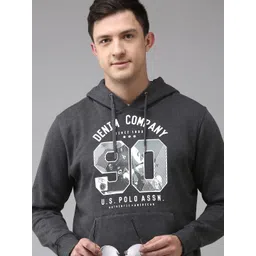 u.s. polo assn. denim co. U S Polo Assn Denim Co Men Charcoal Printed Hooded Sweatshirt-picture-29