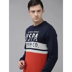 u.s. polo assn. denim co. U S Polo Assn Denim Co Men Navy Blue & Red Colourblocked Pullover Sweater-picture-21