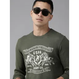 u.s. polo assn. denim co. U S Polo Assn Denim Co Men Olive Green Printed Pullover-picture-32