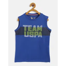 U.S. Polo Assn. Kids Boys Blue & Yellow Cotton Brand Logo Print Lounge T-shirt image 1