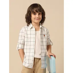U.S. Polo Assn. Kids Boys Checked Spread Collar Roll-Up Sleeves Pure Cotton Shirt-picture-30