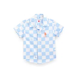 U.S. Polo Assn. Kids Boys Classic Checked Cuban Collar Short Sleeves Cotton Casual Shirt-picture-45