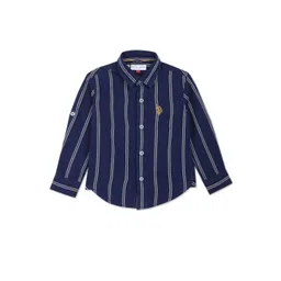 U.S. Polo Assn. Kids Boys Classic Vertical Stripes Spread Collar Cotton Casual Shirt-picture-57