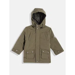 U.S. Polo Assn. Kids Boys Olive Green Solid Hooded Padded Jacket-picture-13