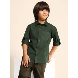U.S. Polo Assn. Kids Boys Spread Collar Roll-Up Sleeves Cotton Regular Fit Shirt-picture-11