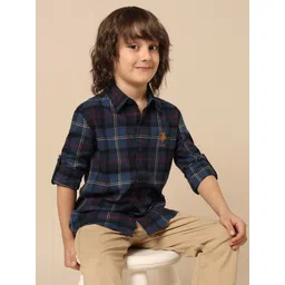 U.S. Polo Assn. Kids Boys Tartan Checked Spread Collar Cotton Casual Shirt-picture-46