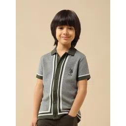 U.S. Polo Assn. Kids Boys Textured Polo Collar Cotton Shirt-picture-48