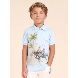 U.S. Polo Assn. Kids Boys Tropical Printed Polo Collar Pure Cotton T-shirt-picture-24