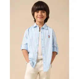U.S. Polo Assn. Kids Boys Vertical Striped Cotton Linen Regular Fit Shirt-picture-16