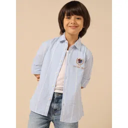 U.S. Polo Assn. Kids Boys Vertical Striped Spread Collar Pure Cotton Casual Shirt-picture-25