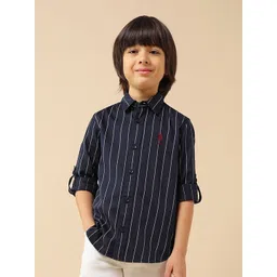 U.S. Polo Assn. Kids Boys Vertical Striped Spread Collar Pure Cotton Casual Shirt-picture-37
