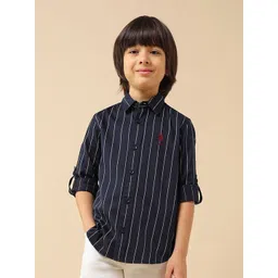 U.S. Polo Assn. Kids Boys Vertical Striped Spread Collar Pure Cotton Casual Shirt-picture-19