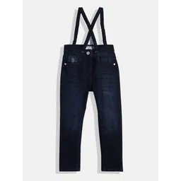 U.S. Polo Assn. Kids Girls Blue Solid Stretchable Jeans with Cross Strap Suspenders-picture-15