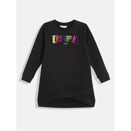 U.S. Polo Assn. Kids Girls Brand Logo Print Cuffed Sleeves Knitted T-shirt Dress-picture-38