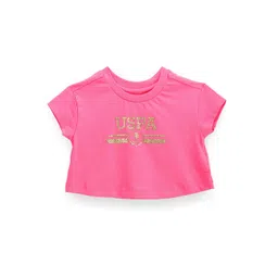 U.S. Polo Assn. Kids Girls Brand Logo Printed Round Neck Pure Cotton Crop T-shirt-picture-54