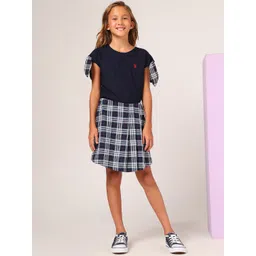 U.S. Polo Assn. Kids Girls Checked Pure Cotton Knee Length Skirt-picture-34