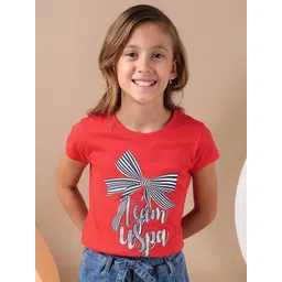 U.S. Polo Assn. Kids Girls Graphic Printed Round Neck Regular Fit T-shirt-picture-39