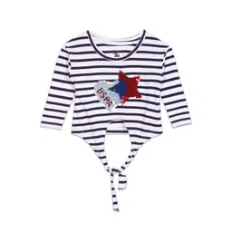 U.S. Polo Assn. Kids Girls Horizontal Striped Sequined Pure Cotton Top-picture-25