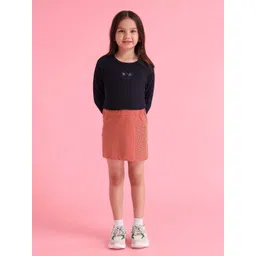 U.S. Polo Assn. Kids Girls Solid Self Design Pure Cotton Straight Mini Skirt-picture-42