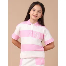 U.S. Polo Assn. Kids Girls Striped Polo Collar Pure Cotton T-shirt-picture-39