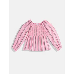 U.S. Polo Assn. Kids Girls Striped Square Neck Bishop Sleeves Smocked Fit & Flare Dress-picture-20