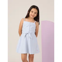 U.S. Polo Assn. Kids Girls Striped Square Neck Shoulder Straps A-Line Cotton Dress-picture-33